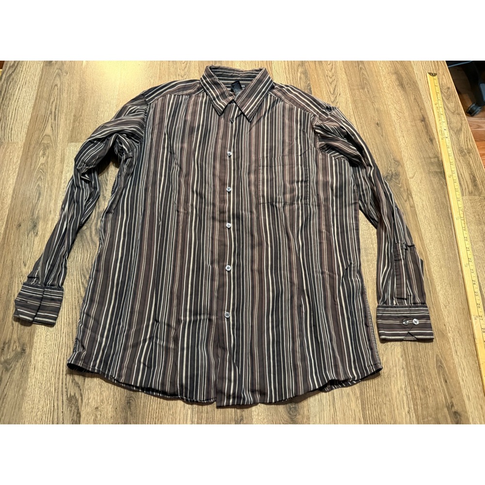 Axcess Shirt Mens Size XL Brown Striped Long Sleeve Casual Button Down Shirt